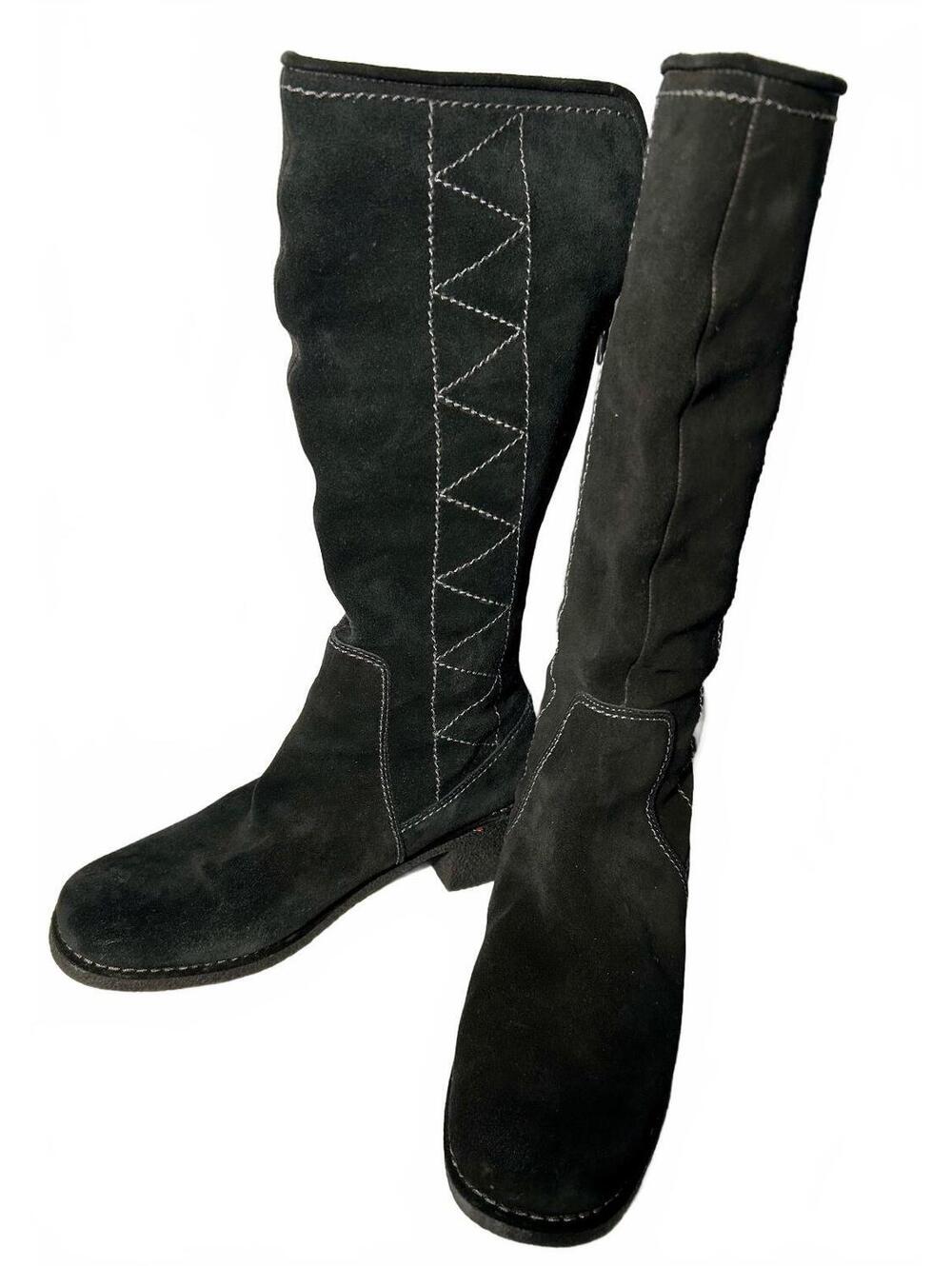 Nickels Soft Black Suede Knee High Boots 8.5M Zip Fleece and Aztec lining